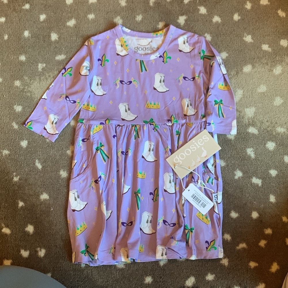 Goosies Purple 3/4 Sleeve Mardi Gras Dress Size: 2T